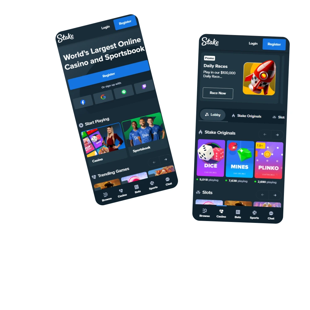 Use the mobile version of Stake for Android and iOS.
