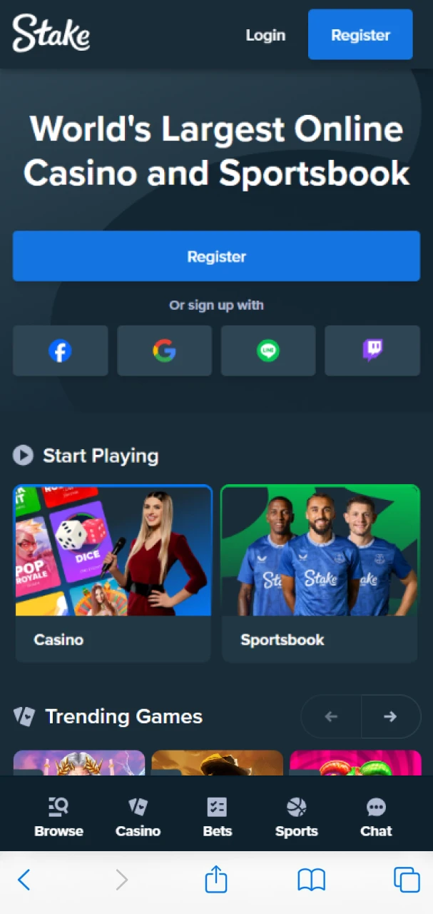 Visit Stake's official website to add a shortcut.