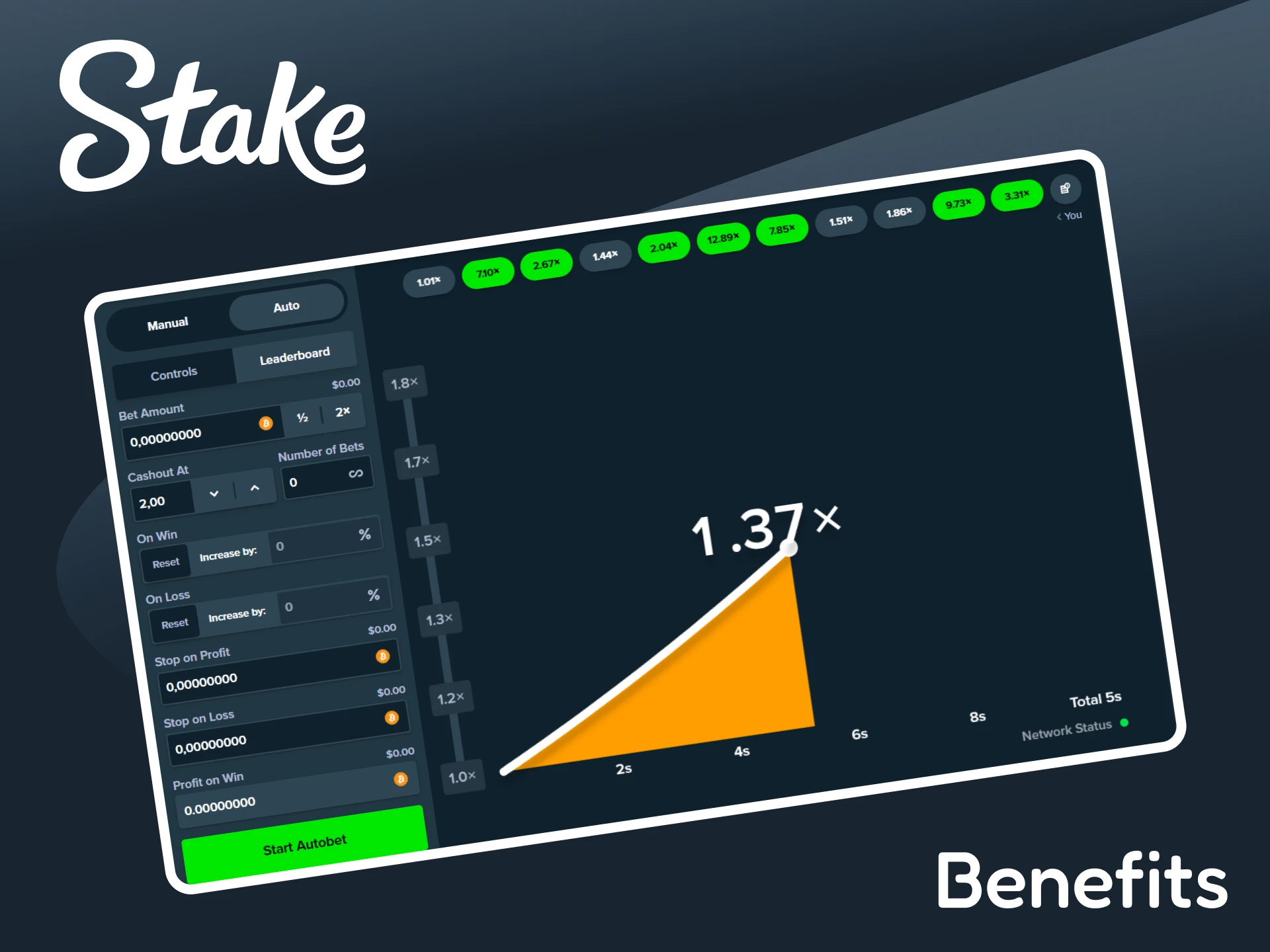 Check out the benefits of the Crash game at Stake.